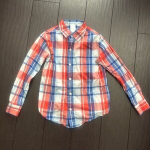 Janie & Jack button down plaid orange & blue dress shirt size 6 EUC
